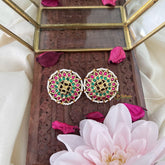 Vriksham Antique Floral Stud Earring-Red Green-G18233